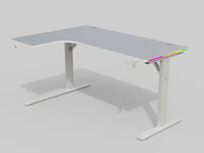 Corner White Gaming Desk - High-Details Asset Low-poly 3D model