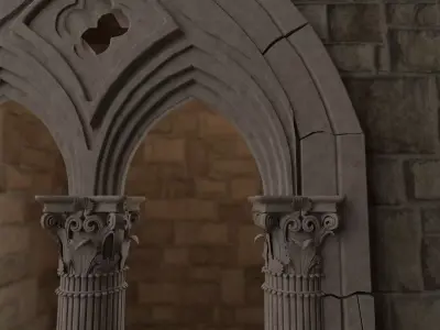 Classical medieval mullioned Low-poly 3D model