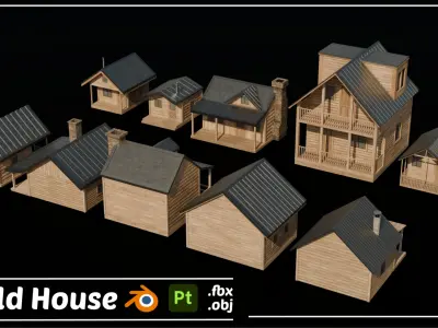 10 wooden house Low-poly 3D model