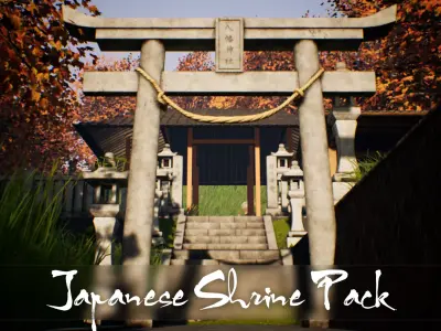 Japanese Shrine Pack - 30 Modular PBR AAA-ready models Low-poly 3D model