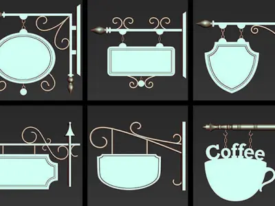 110 Iron Hanging Sign Board Base and High Mesh Pack 3D model