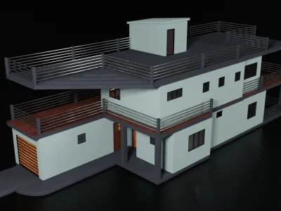 Modern House 3D Model with Openable Doors 3D model
