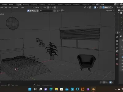 Bedroom with bed and chair 3D model