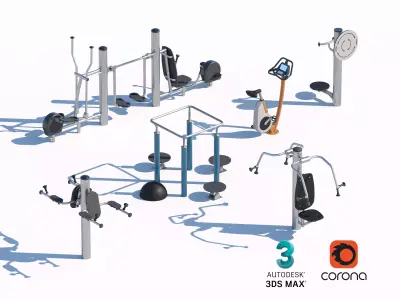 Comprehensive Outdoor Gym Equipment Set 3D model