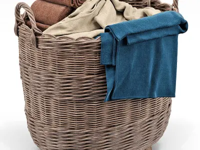 Borocay Wicker Floor Basket and Blossom Hand Woven Basket 3D model