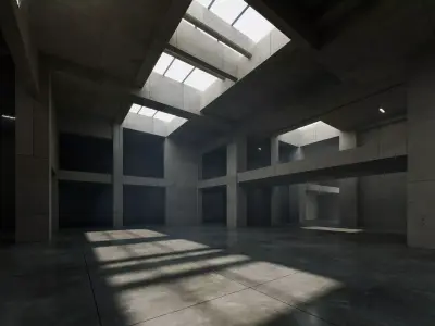 Cinematic Brutalist Atrium - Architectural Background - V3U2 Low-poly 3D model