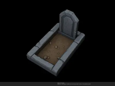 Stylized Cartoon Grave with Ornate Headstone Low-poly 3D model