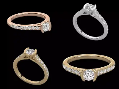 Modern Open Prong Solitaire Ring CAD Design STL 3DM 3D print model