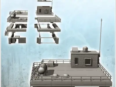 Industrial garage with rooftop annex and long antenna intact ver 3D print model