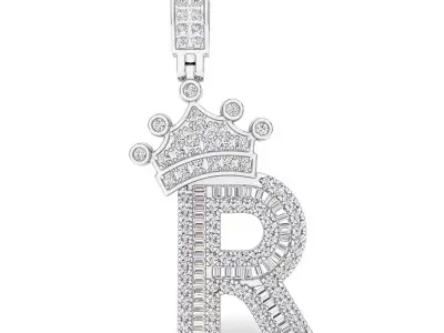 Crown Initial  R  Letter Pendant 3D print model