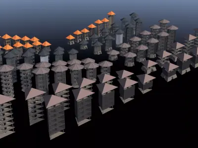 Tropical tower and pavilion pack 26A88 3D model