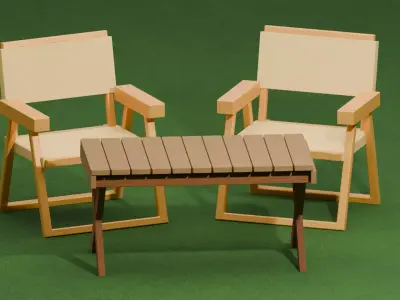 Industrial Beech Wood Folding Outdoor Set 3D model