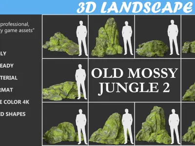 Low poly Medium Size Jungle Rock Low-poly 3D model