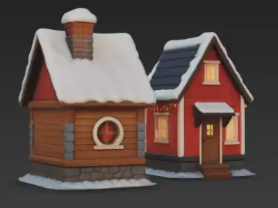 Modular Winter Cottage Pack - 2 Variants Low-poly 3D model