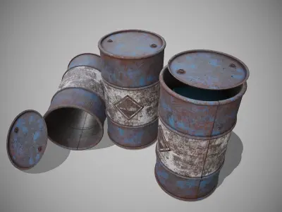 Barrels blue rusty Low-poly 3D model