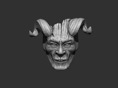 Ring Wooden face with Horns 3D print model