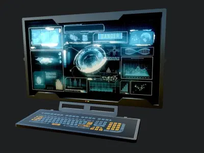 Sci Fi Monitor and Keyboard Low-poly 3D model