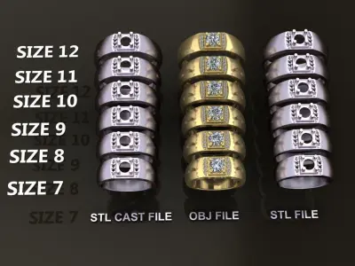 Signet Diamond Rounded Top Ring Mix Size 7-12 3D print model