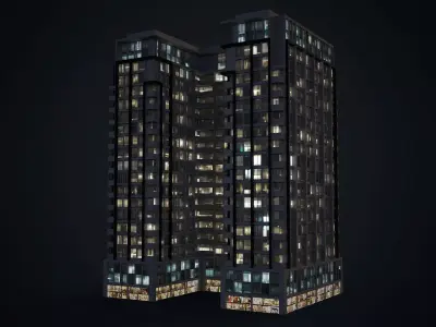 Apartment Building Day and Night Low-poly 3D model