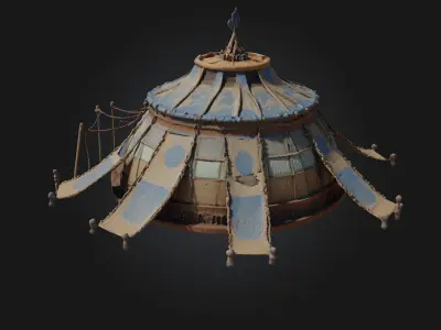 Old Tent  Weathered Canvas Shelter for Timeless Camps 3D model