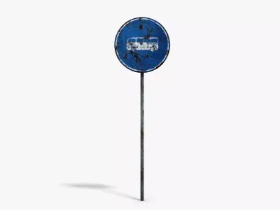 Damaged Bus Road Sign Low-poly 3D model