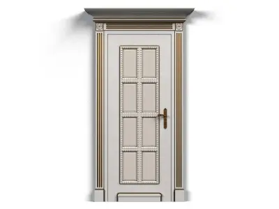 Door0019 wooden door with glass panels 3D model