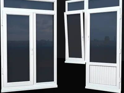 windows two wooden doors with glass Low-poly 3D model