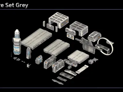 Modular Space Platform Kit Low-poly 3D model