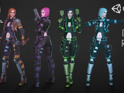 Sci-Fi Girl Mercenary 1 Game Ready 3D model Low-poly 3D model