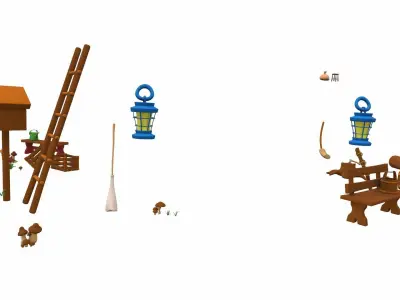 Cartoon pumpkin house and props 2 3D model