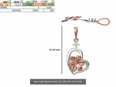 12 Heart Light Weight Pendant STL OBJ FBX JCD Details Collection 3D Model Pack