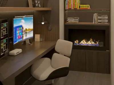 Modern Home Office Interior Scene Sleek Workspace Design 3D model