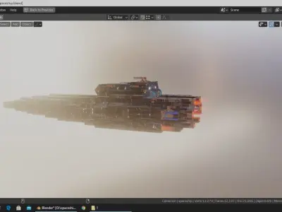 Spaceship with flames Low-poly 3D model