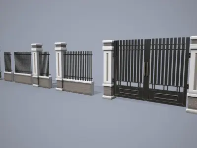 Gate and fence high quality low poly with full materials Low-poly 3D model