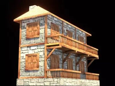 medieval house low poly village town residential house  114 Low-poly 3D model