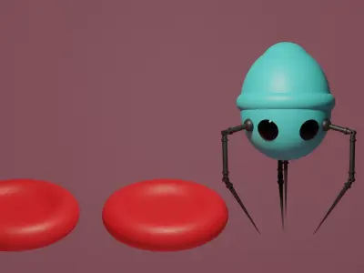 Nanobot and Red Blood Cells Low-poly 3D model