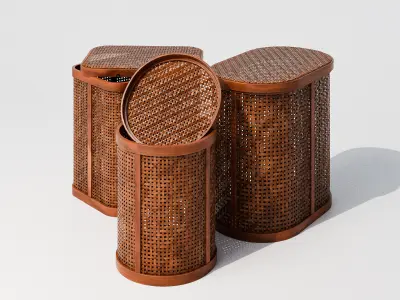 Wicker Bins Set Low-poly 3D model
