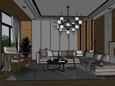 Living Space - SketchUp V-ray  3D model