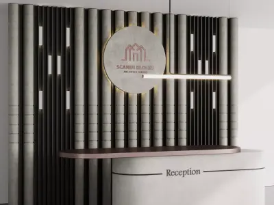 Reception Desk and Wall decor - office furniture 12 Low-poly 3D model