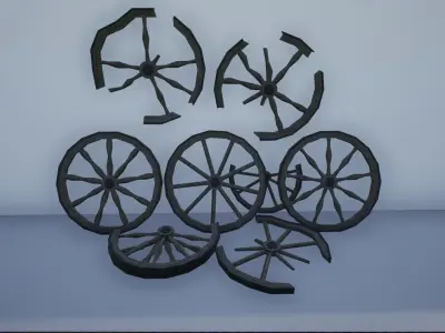 Broken and Sturdy Wooden Wheels Low-poly 3D model