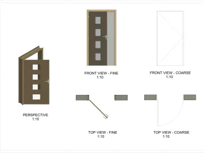 Single Door - Plain with Glass Squares - 12 Handles - Revit 2020 3D model