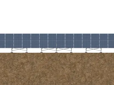 Lowpoly Ground Mounted Solar Panels-18 Rows of PV Modules Low-poly 3D model