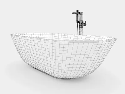 Bathroom set with round bathtub and floor mount bathtub faucet 3D model
