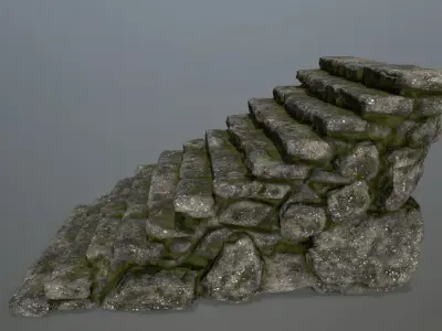 Stairs stone wall Low-poly 3D model