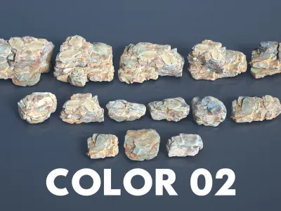 22 Multiple Color Rock Modulars - 240716 Low-poly 3D model