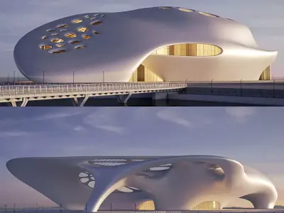 Futuristic building collection 4x 8 3D Model Pack