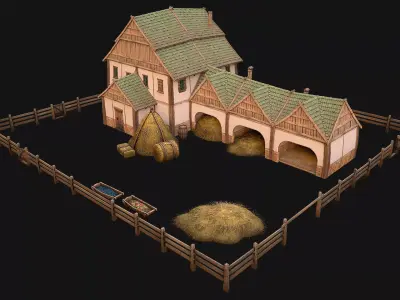 Medieval Stable Farm House Low-poly 3D model
