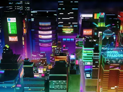 Stylized City Sky View - Low poly modular city Low-poly 3D model