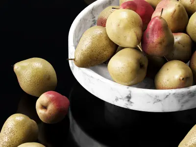 Trout pears in marble fruit bowl Low-poly 3D model