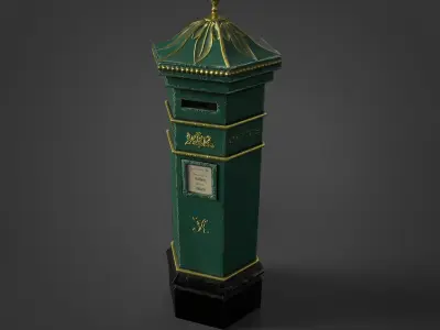 Victorian Street Assets Clock Barrel Postbox Pack Low-poly 3D model